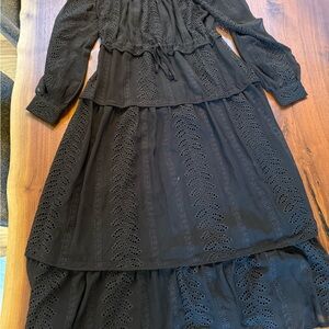 Astr Black Off the Shoulder Bishop Sleeve Sundress